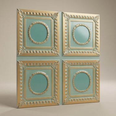 Inspire Arabian Green - Persian Motifs - Green, Gold - Decorative Ceiling Panel - 2 ft x 2 ft