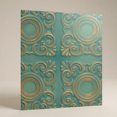 Textured Vintage Tin - Baali Botanical - Blue, Silver - Decorative Ceiling Panel - 2 ft x 2 ft