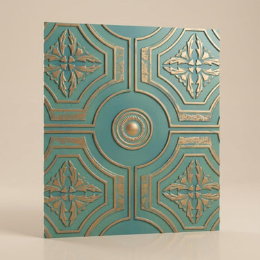 Distressed Vintage Tin - Persian Motifs - Blue, Silver - Decorative Ceiling Panel - 2 ft x 2 ft