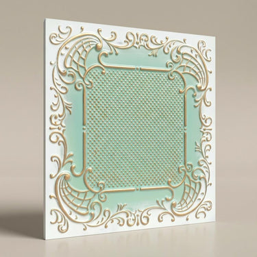 Designer Arabian Green - Moraccan Meshwork - Green, Gold - Decorative Ceiling Panel - 2 ft x 2 ft