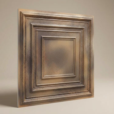 Aged Stained Metal - Greek Geometric - Copper, Bronze - Decorative Ceiling Panel - 2 ft x 2 ft