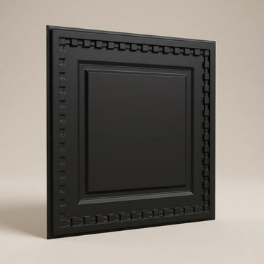Vibrant Black - Greek Geometric - Black - Decorative Ceiling Panel - 2 ft x 2 ft