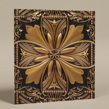 Antique Gold Gleam - Baali Botanical - Gold, Brown - Decorative Ceiling Panel - 2 ft x 2 ft