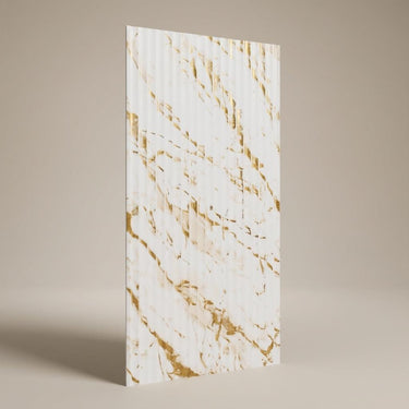 Aria Leaf 464 Golden White PVC Panels | 9.5 x 0.5 Ft, 5 mm