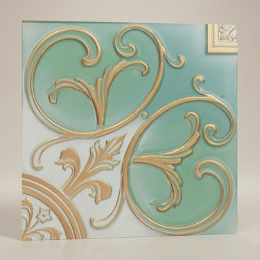 Intense Arabian Green - Baali Botanical - Green, Gold - Decorative Ceiling Panel - 2 ft x 2 ft