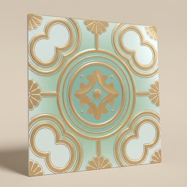 Prism Arabian Green - Persian Motifs - Green, Gold - Decorative Ceiling Panel - 2 ft x 2 ft