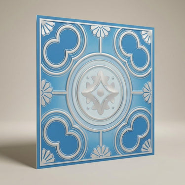 Colorful Blue Dove - Persian Motifs - Blue, Grey - Decorative Ceiling Panel - 2 ft x 2 ft