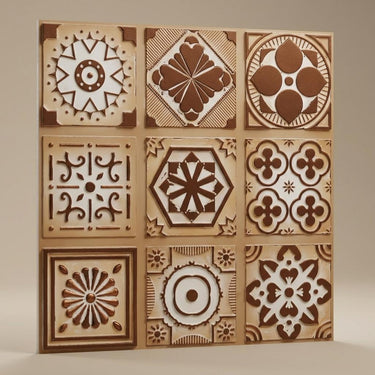 Exhibit Sandstone - Persian Motifs - Beige, Brown - Decorative Ceiling Panel - 2 ft x 2 ft