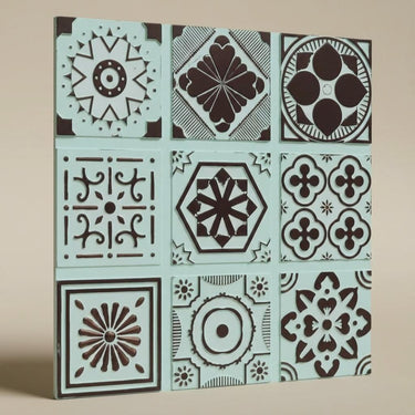 Rich Aqua Tin - Persian Motifs - Blue, Silver - Decorative Ceiling Panel - 2 ft x 2 ft