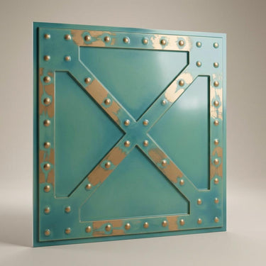 Aged Vintage Tin - Greek Geometric - Blue, Silver - Decorative Ceiling Panel - 2 ft x 2 ft