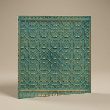 Tarnished Vintage Tin - Moraccan Meshwork - Blue, Silver - Decorative Ceiling Panel - 2 ft x 2 ft