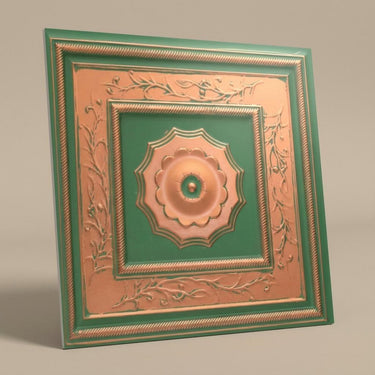 Shine Patina Deep And Dark - Baali Botanical - Green, Black - Decorative Ceiling Panel - 2 ft x 2 ft