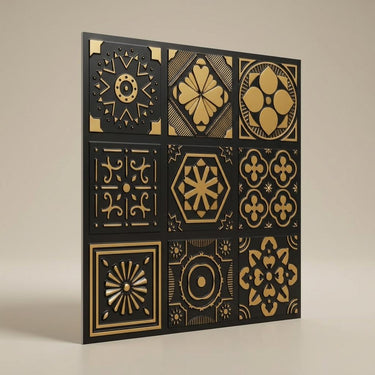 Antique Gold Shine - Persian Motifs - Gold, Brown - Decorative Ceiling Panel - 2 ft x 2 ft