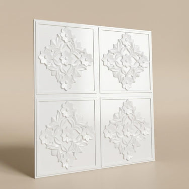 Velvet Paintable - Baali Botanical - White - Decorative Ceiling Panel - 2 ft x 2 ft