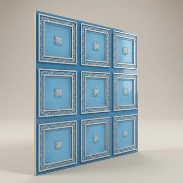 Exhibit Blue Dove - Greek Geometric - Blue, Grey - Decorative Ceiling Panel - 2 ft x 2 ft