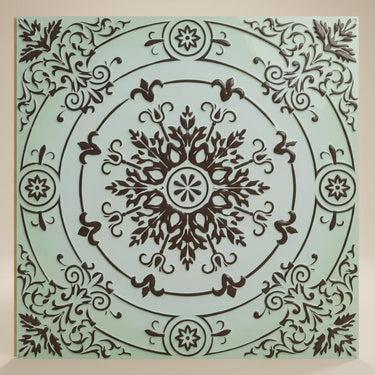 Fusion Aqua Tin - Baali Botanical - Blue, Silver - Decorative Ceiling Panel - 2 ft x 2 ft