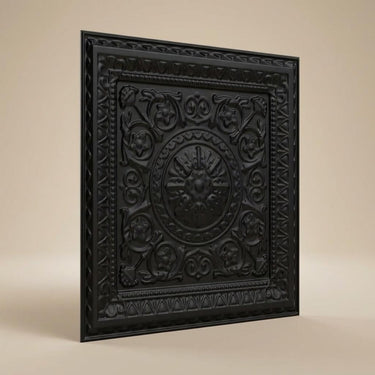Single Black - Persian Motifs - Black - Decorative Ceiling Panel - 2 ft x 2 ft