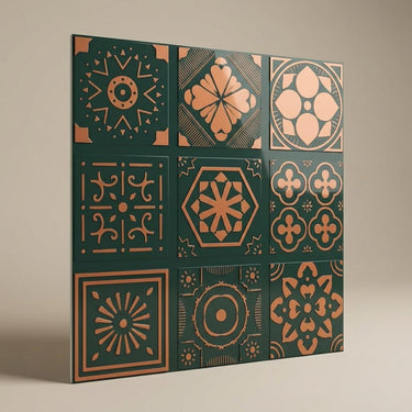 Shimmer Royal Green - Persian Motifs - Green, Black - Decorative Ceiling Panel - 2 ft x 2 ft