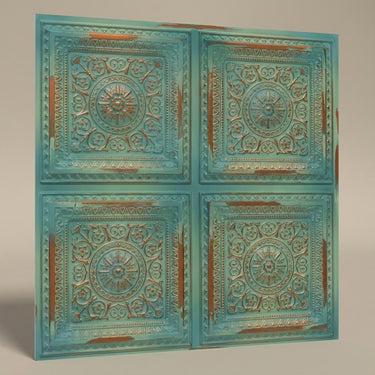 Legacy Natural Patina - Persian Motifs - Blue, Silver - Decorative Ceiling Panel - 2 ft x 2 ft