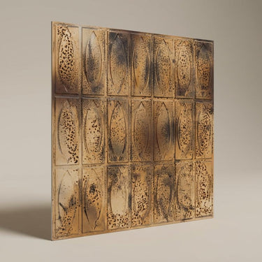 Oxidized Stained Metal - Greek Geometric - Copper, Bronze - Decorative Ceiling Panel - 2 ft x 2 ft