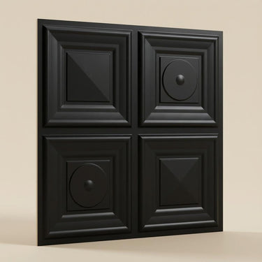 Satin Black - Greek Geometric - Black - Decorative Ceiling Panel - 2 ft x 2 ft