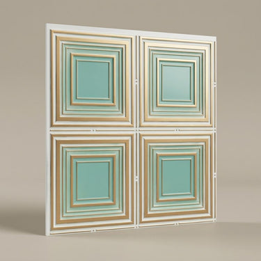 Fusion Arabian Green - Greek Geometric - Green, Gold - Decorative Ceiling Panel - 2 ft x 2 ft