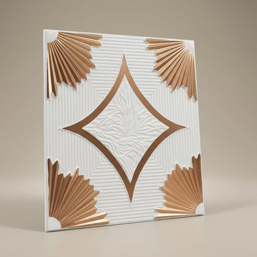 Timeless White Matt Gold - Baali Botanical - Gold, Brown - Decorative Ceiling Panel - 2 ft x 2 ft