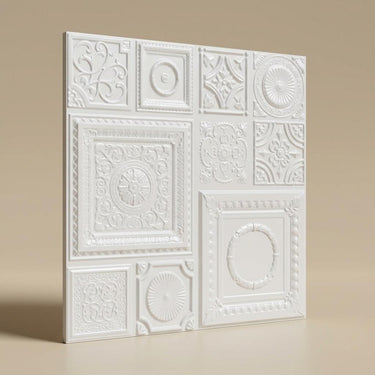 Paintable Crisp - Persian Motifs - White - Decorative Ceiling Panel - 2 ft x 2 ft