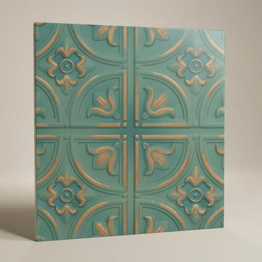 Baroque Vintage Tin - Baali Botanical - Blue, Silver - Decorative Ceiling Panel - 2 ft x 2 ft