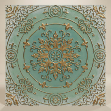 Colorful Arabian Green - Baali Botanical - Green, Gold - Decorative Ceiling Panel - 2 ft x 2 ft