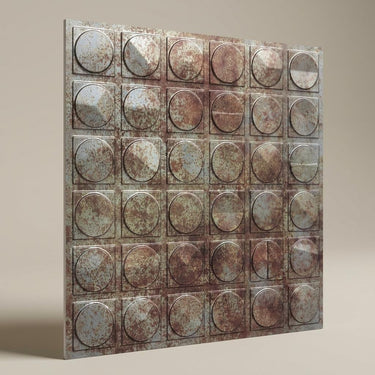 Pewter Old Town Tin - Greek Geometric - Grey, Silver - Decorative Ceiling Panel - 2 ft x 2 ft