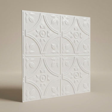 Silk Minimal Paintable - Baali Botanical - White - Decorative Ceiling Panel - 2 ft x 2 ft