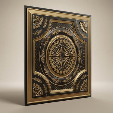 Copper Antique Gold - Baali Botanical - Gold, Brown - Decorative Ceiling Panel - 2 ft x 2 ft