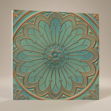 Aged Natural Patina - Baali Botanical - Blue, Silver - Decorative Ceiling Panel - 2 ft x 2 ft