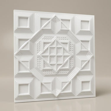 Essential Transparent Paintable - Greek Geometric - White - Decorative Ceiling Panel - 2 ft x 2 ft
