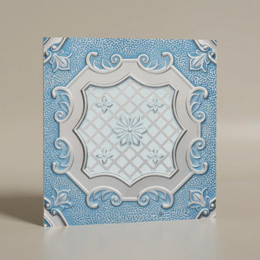 Chromatic Blue Dove - Persian Motifs - Blue, Grey - Decorative Ceiling Panel - 2 ft x 2 ft