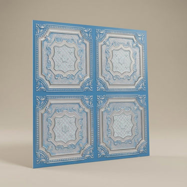 Dynamic Blue Dove - Persian Motifs - Blue, Grey - Decorative Ceiling Panel - 2 ft x 2 ft