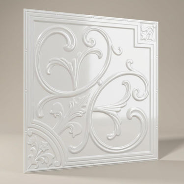 Linen Paintable - Baali Botanical - White - Decorative Ceiling Panel - 2 ft x 2 ft