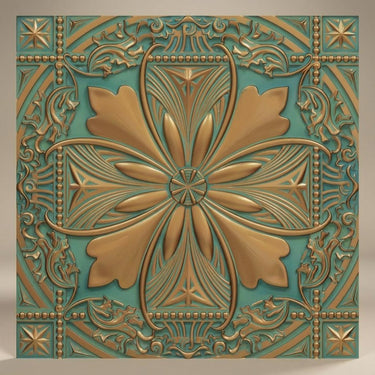 Industrial Vintage Tin - Baali Botanical - Blue, Silver - Decorative Ceiling Panel - 2 ft x 2 ft