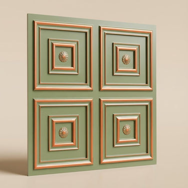 Antique Patina Copper - Greek Geometric - Copper, Bronze - Decorative Ceiling Panel - 2 ft x 2 ft