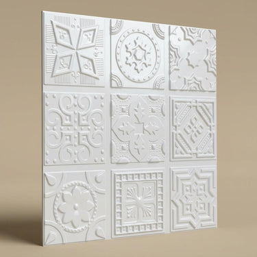 Clean Bright Paintable - Persian Motifs - White - Decorative Ceiling Panel - 2 ft x 2 ft