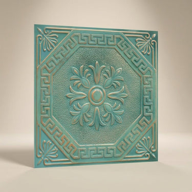 Heritage Vintage Tin - Baali Botanical - Blue, Silver - Decorative Ceiling Panel - 2 ft x 2 ft