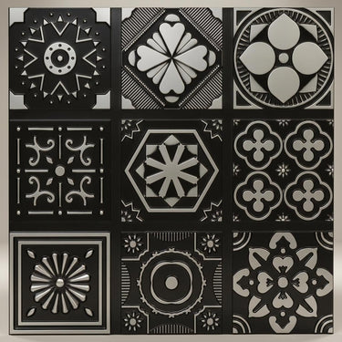 Antique Silver Sparkle - Persian Motifs - Silver, Grey - Decorative Ceiling Panel - 2 ft x 2 ft