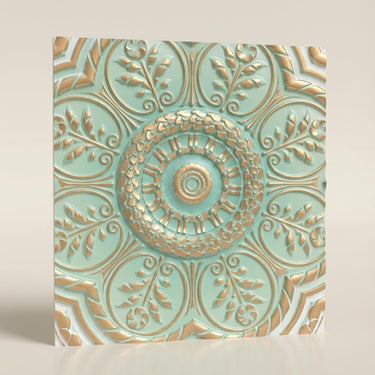 Geometric Arabian Green - Baali Botanical - Green, Gold - Decorative Ceiling Panel - 2 ft x 2 ft