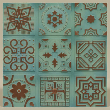 Historic Natural Patina - Persian Motifs - Blue, Silver - Decorative Ceiling Panel - 2 ft x 2 ft