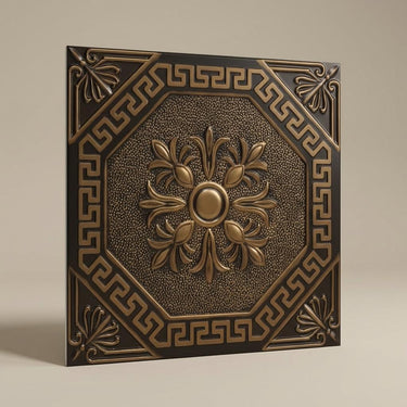 Antique Antique Gold - Baali Botanical - Gold, Brown - Decorative Ceiling Panel - 2 ft x 2 ft