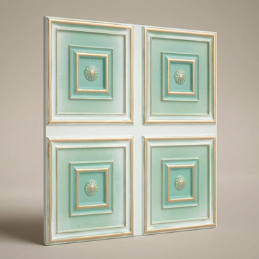 Vibrant Arabian Green - Greek Geometric - Green, Gold - Decorative Ceiling Panel - 2 ft x 2 ft