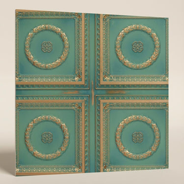 Warehouse Vintage Tin - Persian Motifs - Blue, Silver - Decorative Ceiling Panel - 2 ft x 2 ft