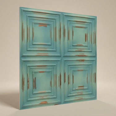 Textured Natural Patina - Greek Geometric - Blue, Silver - Decorative Ceiling Panel - 2 ft x 2 ft