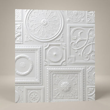 Paintable Canvas - Persian Motifs - White - Decorative Ceiling Panel - 2 ft x 2 ft